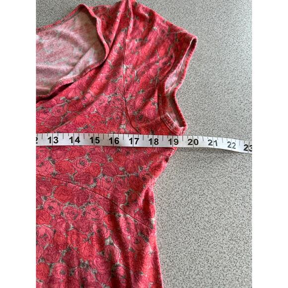 Garnet Hill Sz L Floral Rose Print V-Neck Dress Knee Length Cap Sleeve Cottage - Picture 6 of 11